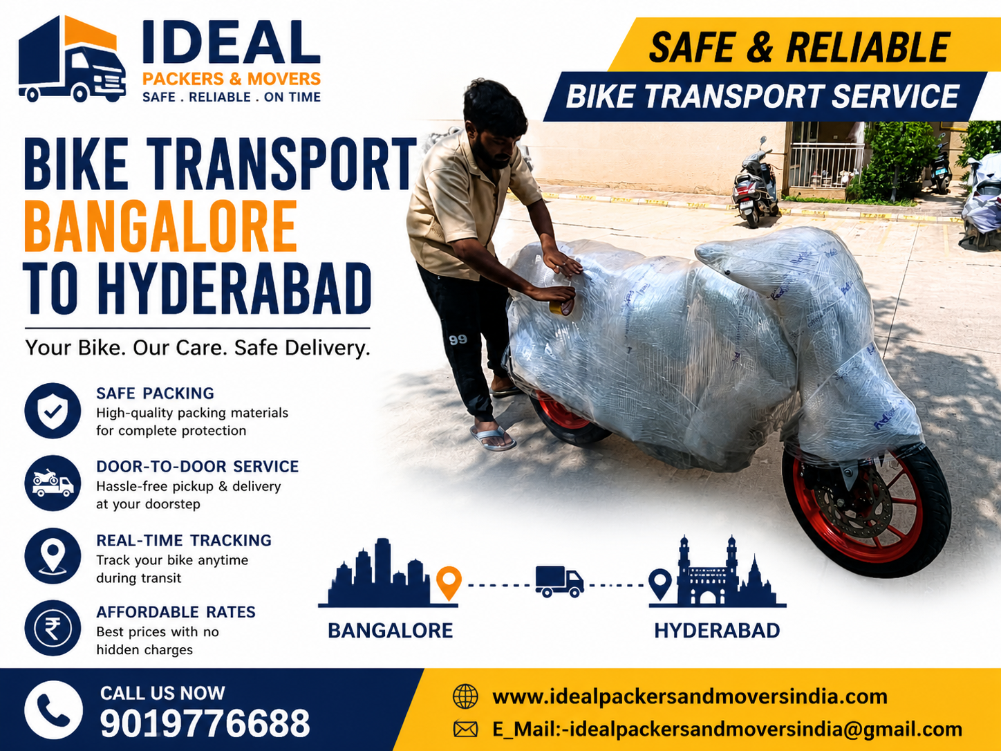 Bike Transport from Bangalore to Hyderabad, Bike Parcel Services